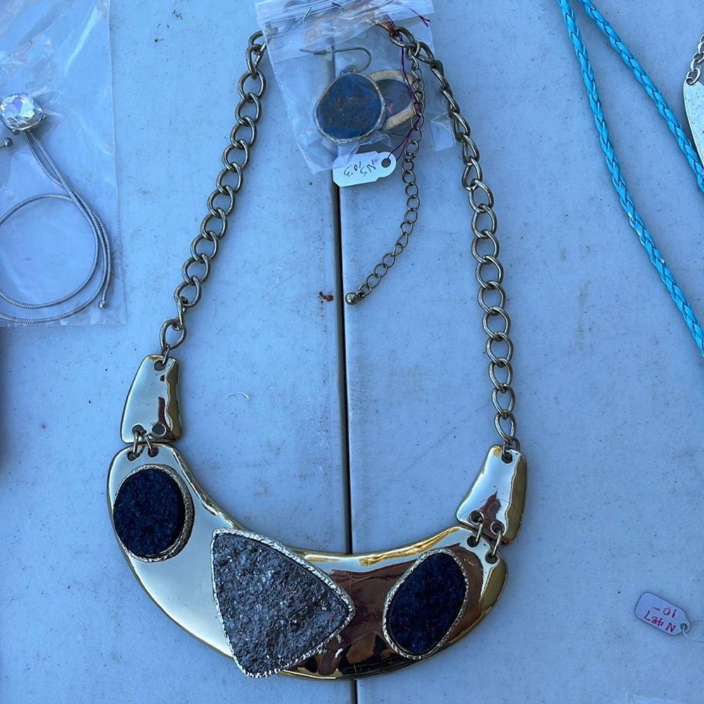 Black and gold stone necklace + matching earrings